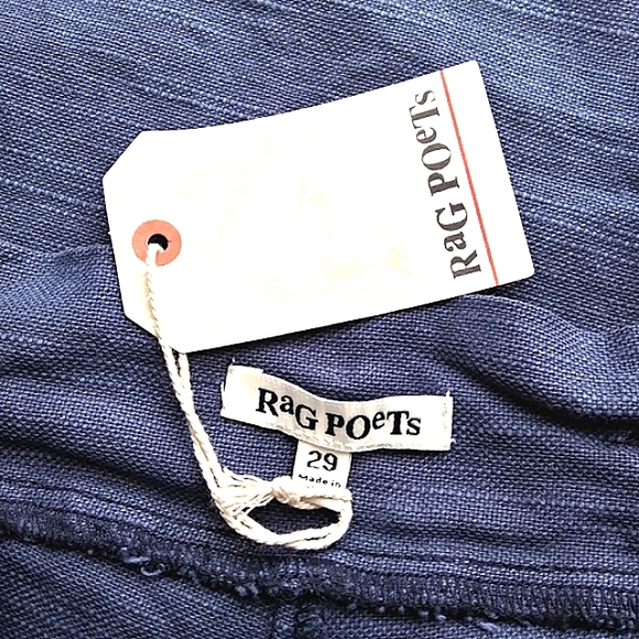 NWT RAG POETS LINEN BLEND DARK BLUE CROPPED PAPERBAG PANTS WIDE LEG EASY BREEZY - Picture 10 of 12